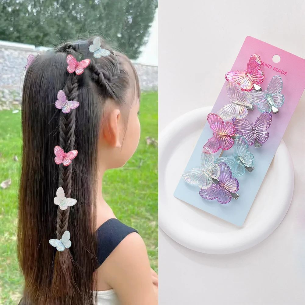 8Pcs/Lot Transparent Crystal Butterfly Baby Hair Clips Newborn Girls Braid Hairpins Mini 4cm Hairgrips Princess Bling Headwear