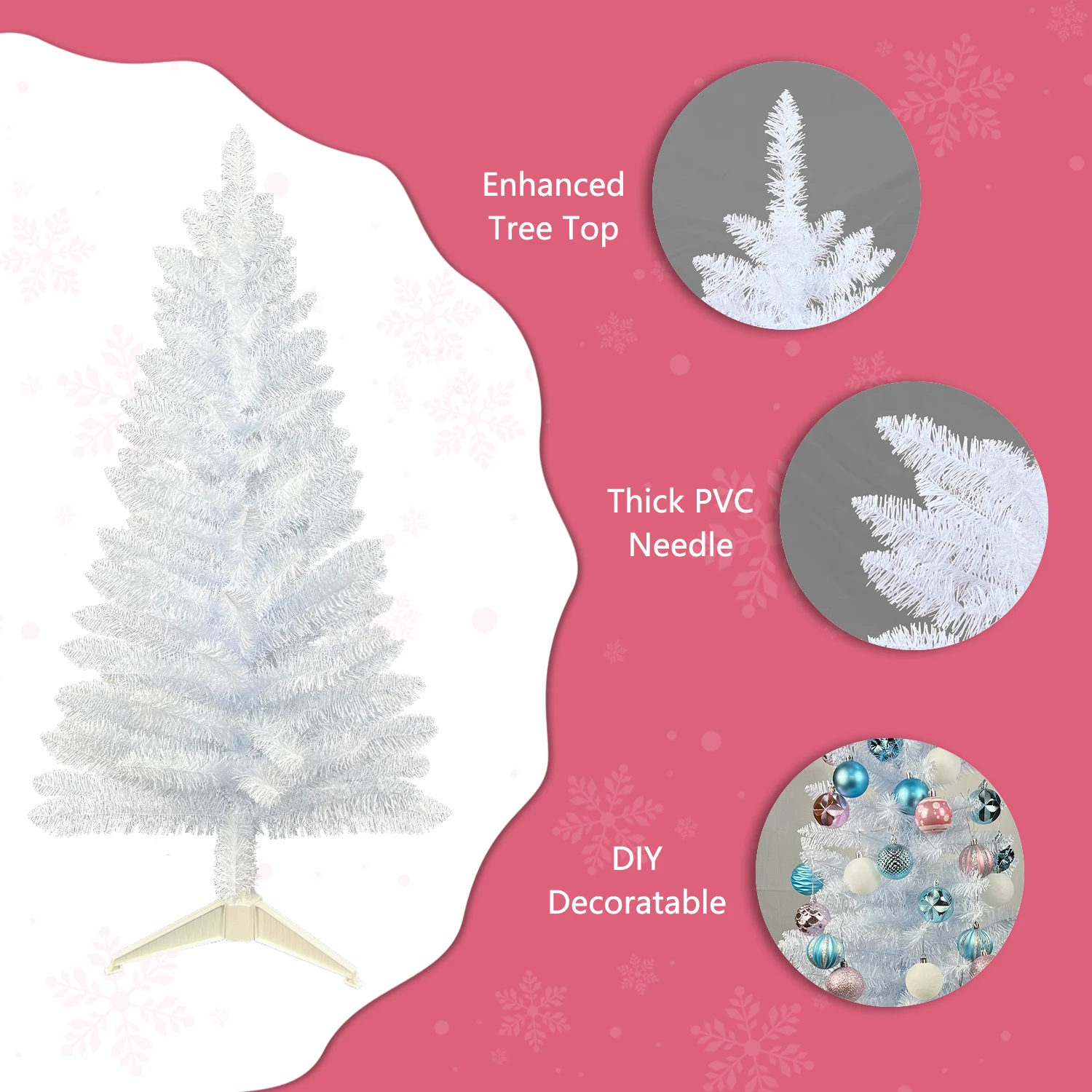 شجرة عيد الميلاد البيضاء الاصطناعية الصغيرة المضاءة بطول 4 أقدام من Makeatree غير مضاءة مسبقًا وأشجار الصنوبر البيضاء لتزيين العطلات #5