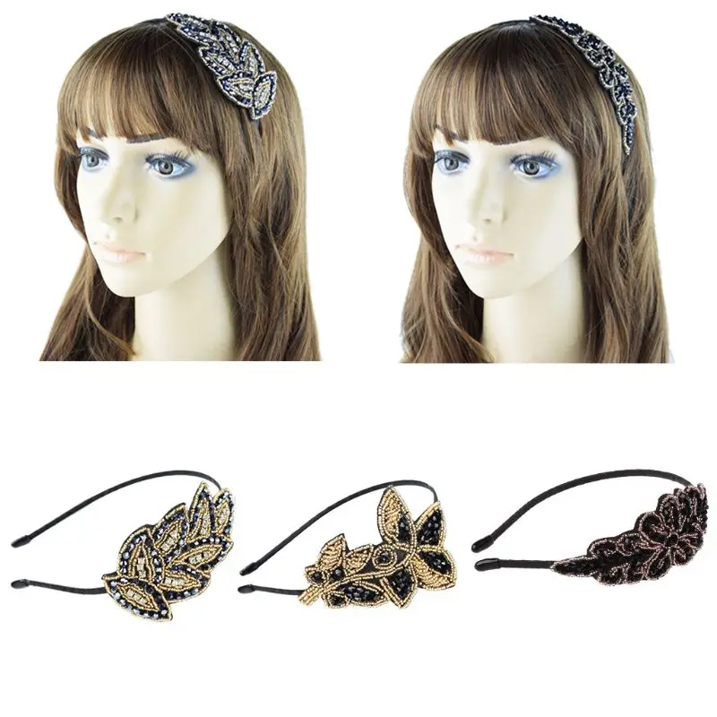 Ladies Girl Vintage 1920s Inspired Metal Alloy Headband Beaded Flapper Faux Crys