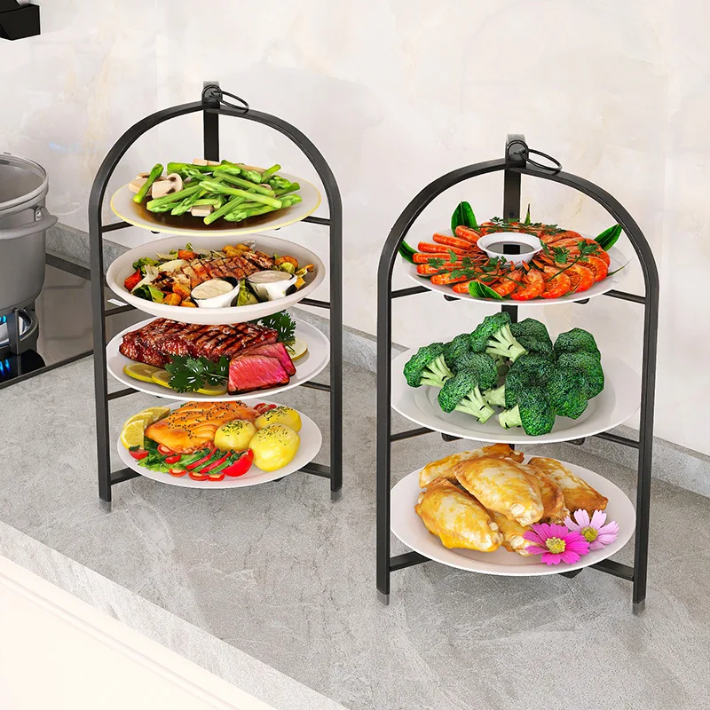Kitchen multi-functional vegetable tray rack, foldable wall-mounted storage multi-layer side dish rack
