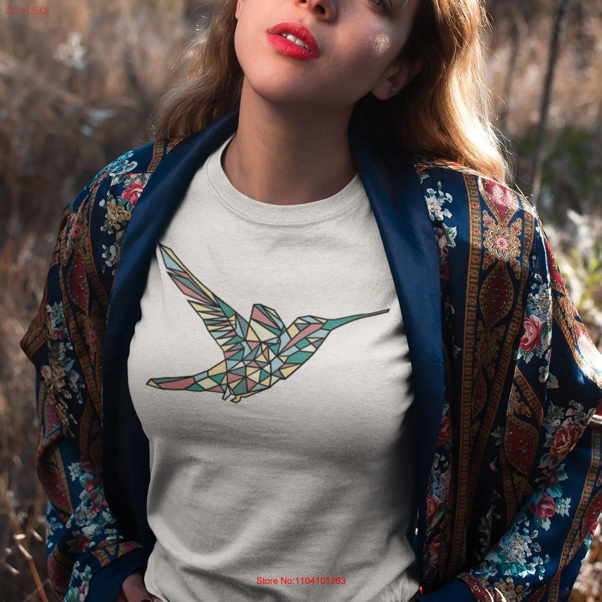 Hummingbird Stained Glass T Shirt Boho Hippie Nature Animal Bird  long or short sleeves