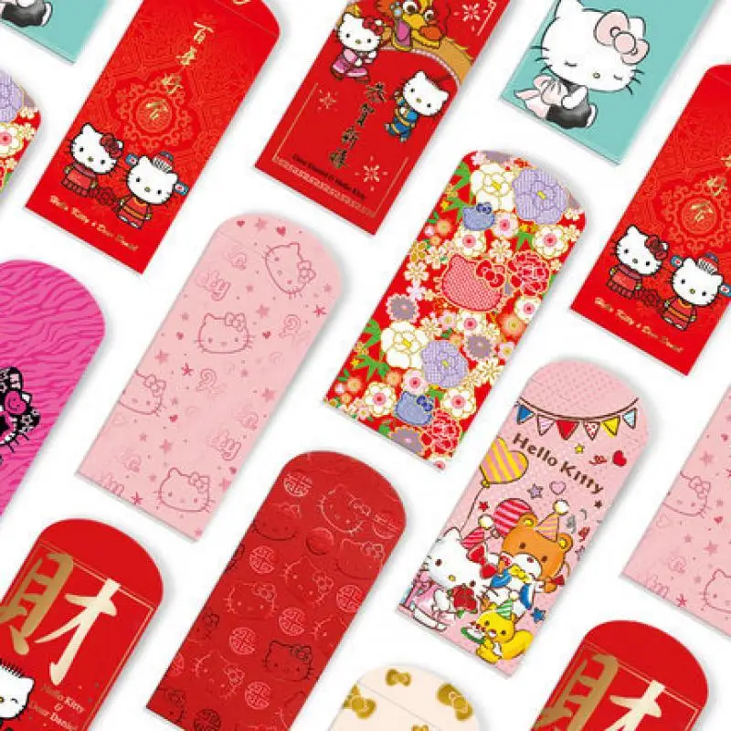 10Pcs Kawaii Hello Kitty Red Envelopes Anime Cartoon 2024 Spring Festival New Year Wedding Birthday Lucky Money Bag Packet Gifts