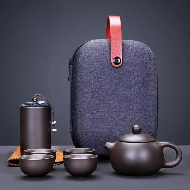 Carrying Bag Tea Tools Set Purple Clay Drinkware Cup Teacup Gift Travel Portable Pot China Sets Full Teaware Kitchen Dining Bar