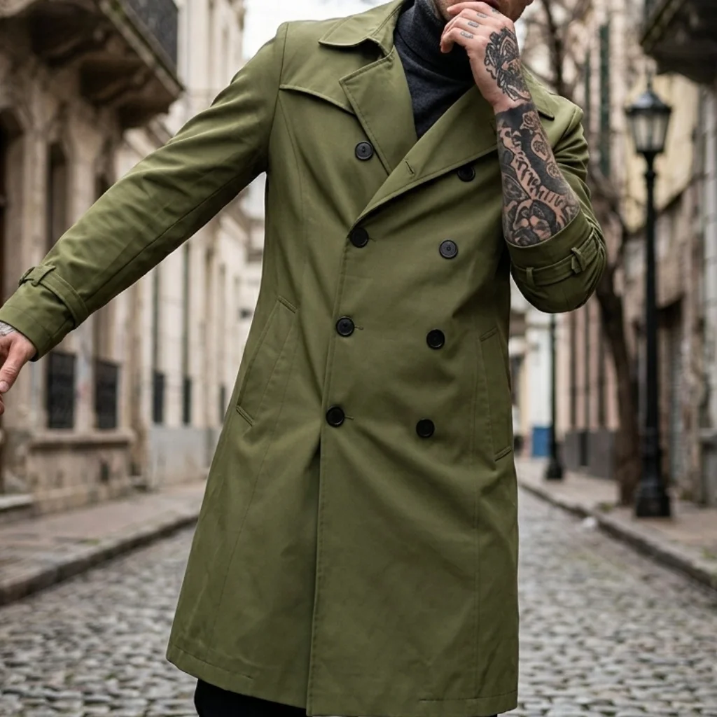 Men’s Windbreaker Thin Double Breasted Windbreaker Streetwear Outdoor Casual Long Windbreaker Knee-length Jacket for Man 4 Men's Windbreaker Thin Double Breasted Windbreaker Streetwear Outdoor Casual Long Windbreaker Knee-length Jacket for Man 4
