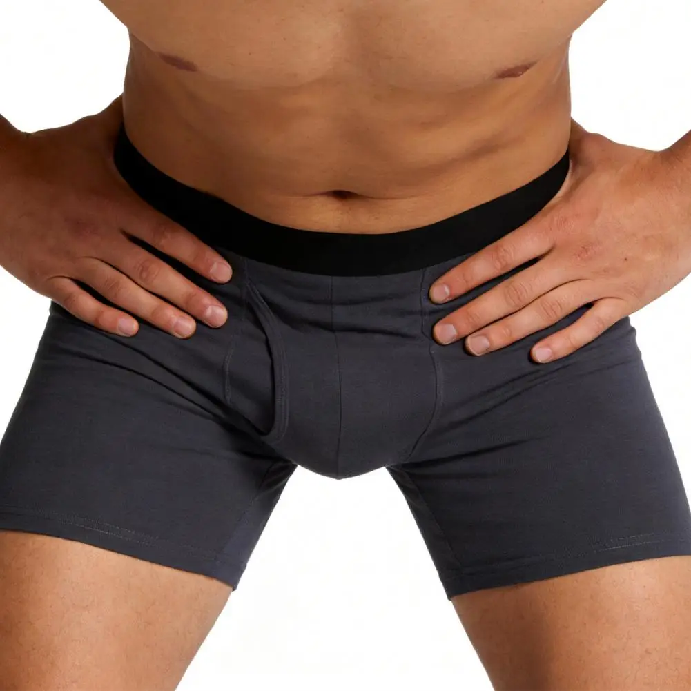 

Mid-Rise Men's Elastic Waist Underwear - U-Convex Fly Front Boxer Briefs with Contrasting Waistband Casual Shorts
