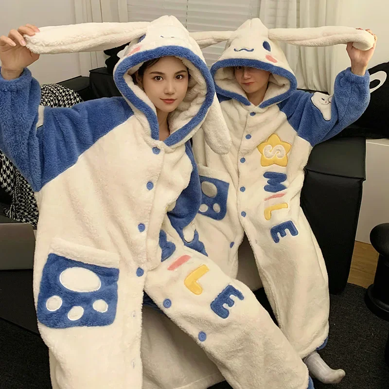 Kawaii Sanrio Pochacco Matching Pyjamas for Couples Cinnamoroll Pajamas Sleepwear Winter Anime Cartoon Kuromi Homewear jumpsuit