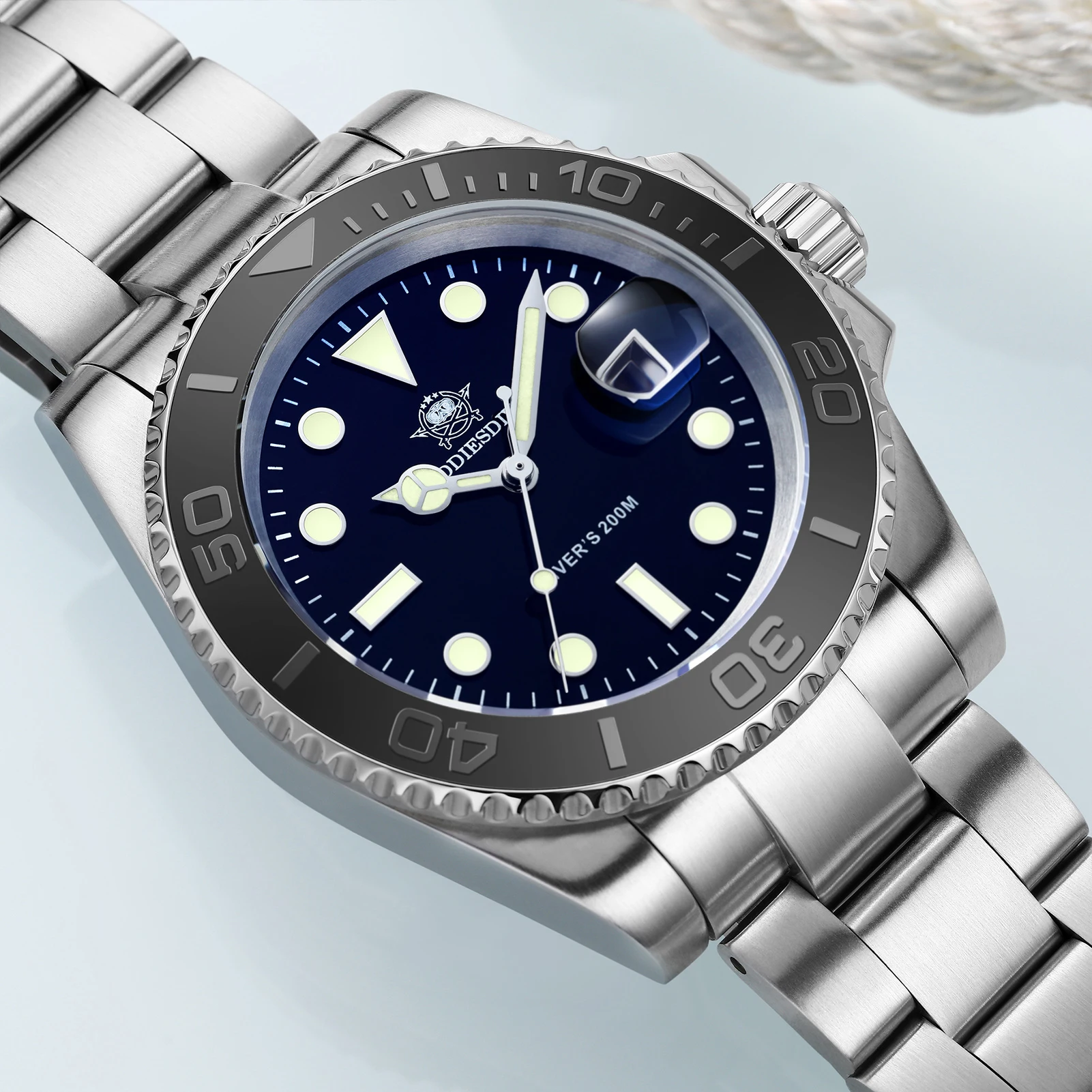 ADDIESDIVE 41mm Top Brand Men's Business Watch 200M Diver 316L Stainless Steel Quartz Watch Luxury Calendar Luminous Men Watches