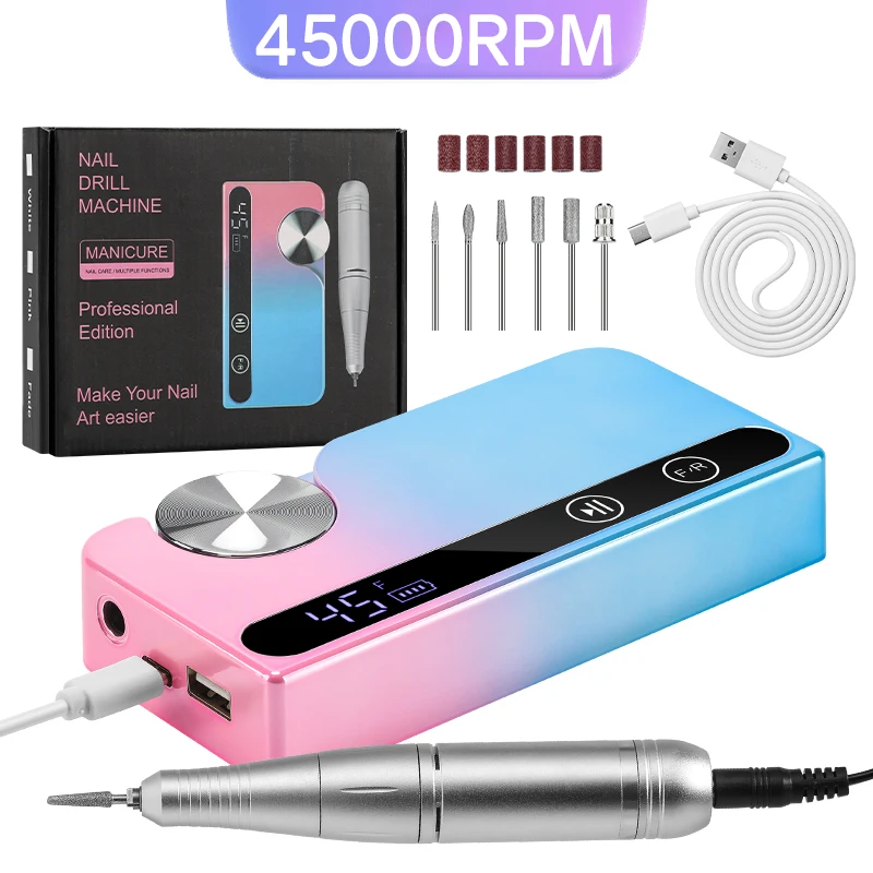 

45000 об/мин дрель для ногтей портативный гель-шлифовальный станок для ногтей электрический профессиональный токарный станок для ногтей с ЖК-дисплеем инструменты для дизайна ногтей