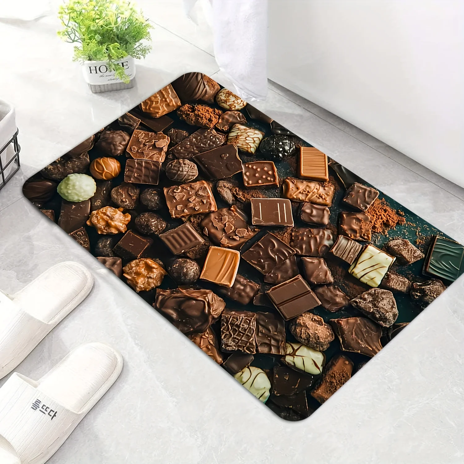 1pc Chocolate-Themed Mat Mat with Milk & Dark Chocolates, & Truffles - Plush Soft Machine-Washable Mat for Indoor/Outdoor
