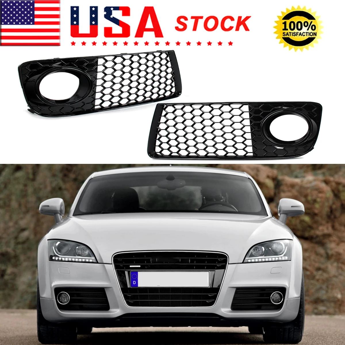 

Пара сотовых передних противотуманных фар, рамка для Audi TT 2011-2014, глянцевый черный