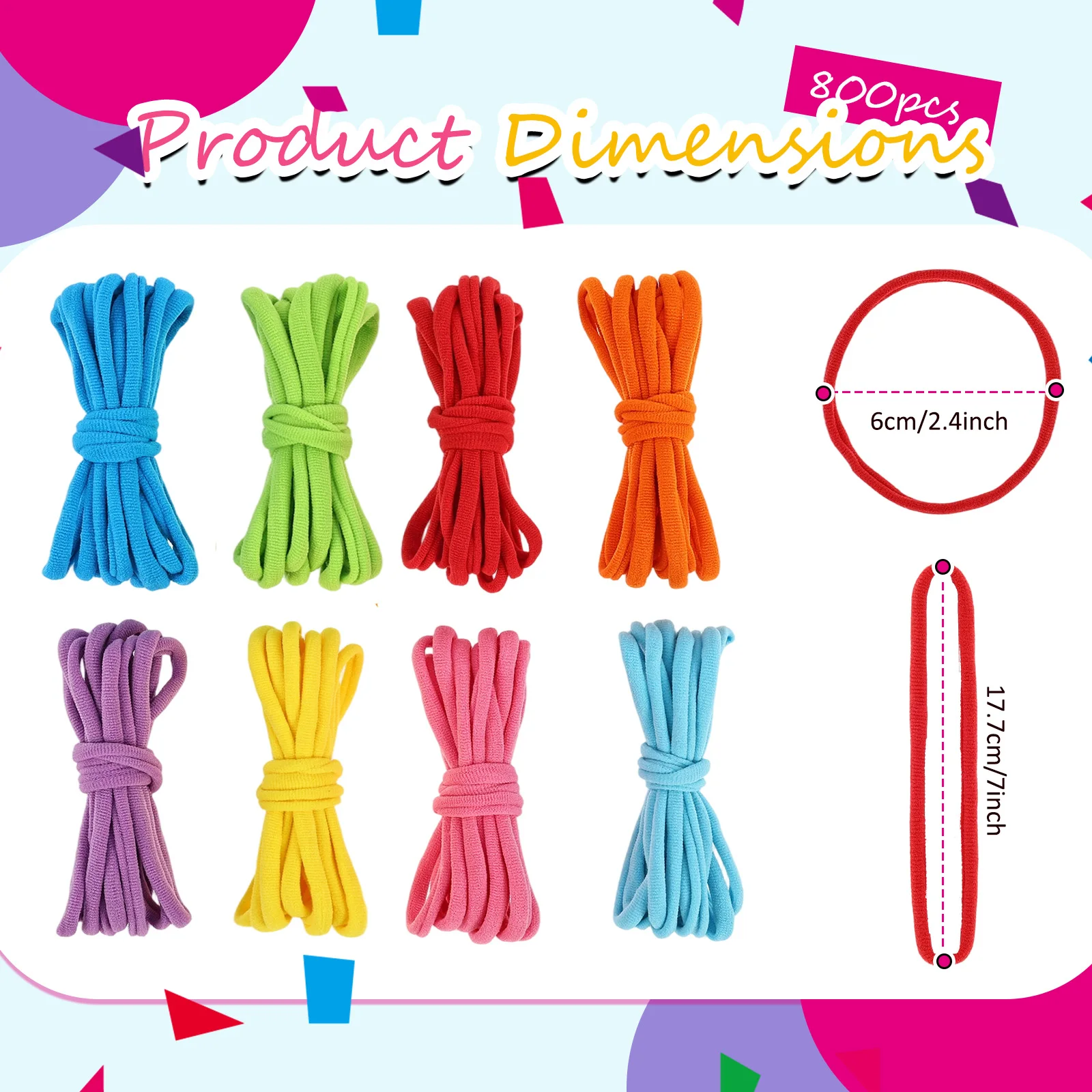 800Pcs Refill Loops for 7 Inch Weaving Machine Elastic Braided Rope 8 Color Potholder Loops Elastic Polyester DIY Craft Bands