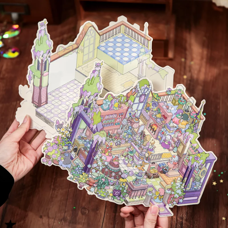 

JIAMEI Plus Size Violet perfume Gem Shop Kawaii 3D Cartoon Miniature Scene Sticker DIY Scrapbooking Sticker Festival Gift