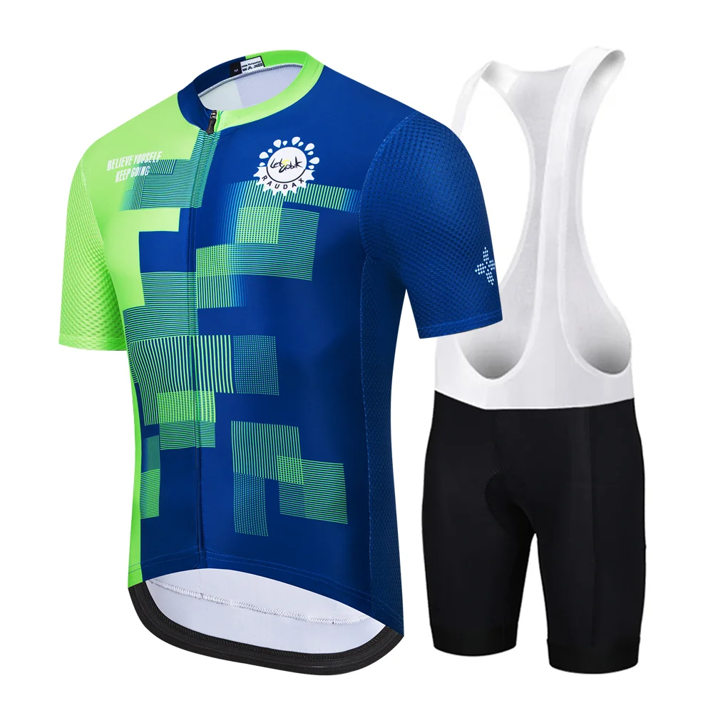 RAUDAX Men's Cycling Suit Set Summer Short Sleeved Cycling Jersey Quick Drying Close Fitting Outdoor Sports Shirt Cycling Bib