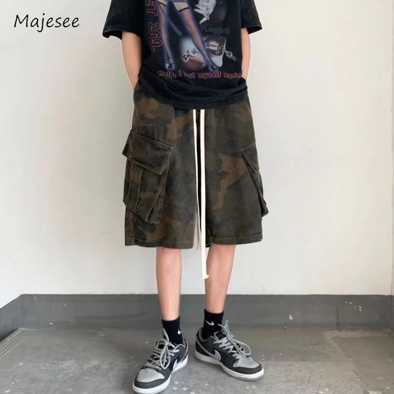 Cargo Shorts Men Camouflage Breathable Stylish Big Pockets Baggy Cozy Personality Leisure Japanese Advanced Drawstring Aesthetic