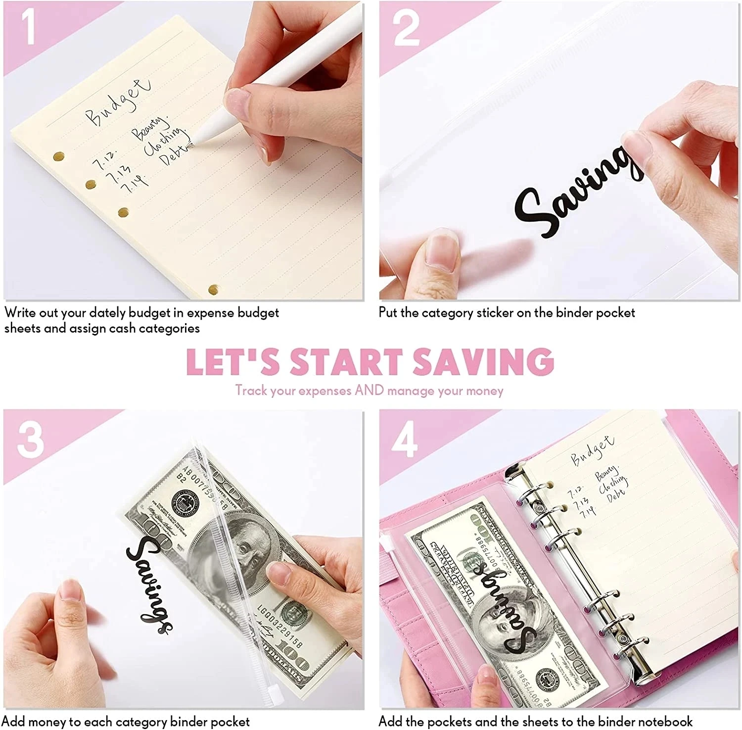 A7 Macaron Budget 2024 Cash Envelope Savings Money 6 Holes Binder for Financial Management A7 Loose-leaf Notebook Binder Housing