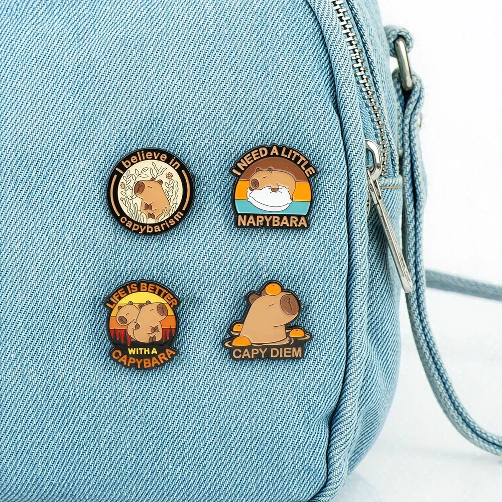 Cute Cartoon Capybara Enamel Brooch Funny Backpack Hat Decoration Metal Lapel Pin Badge For Friend Clothing Accessories