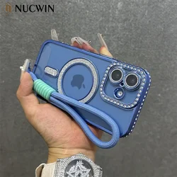 Ultra Thin Glitter Magnetic Plating Lanyard Case for iPhone 11 12 13 14 15 16 17 Pro Max 16 Plus With Lens Film Clear Soft Cover