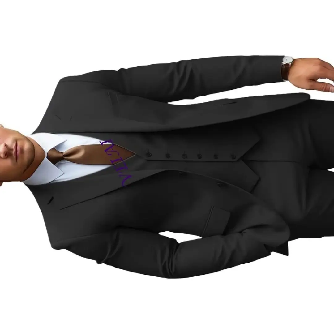 

Мужской костюм-тройка на заказ: пиджак, жилет и брюки с классическим кроем и отложным воротником для бизнеса, свадьбы, жениха