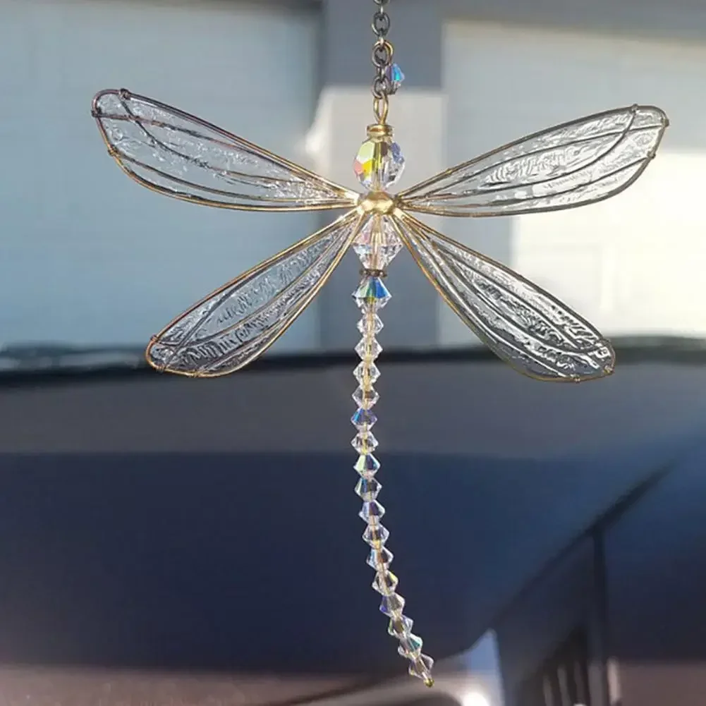 Creative Metal Wing Dragonfly Crystal Suncatcher Garden Wind Chimes Butterfly Home Decor Window Car Ornaments