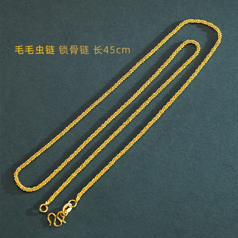 Viora Jewelry 9999 24K real gold water wave chain box chain exquisite clavicle necklace women's thin necklace stall