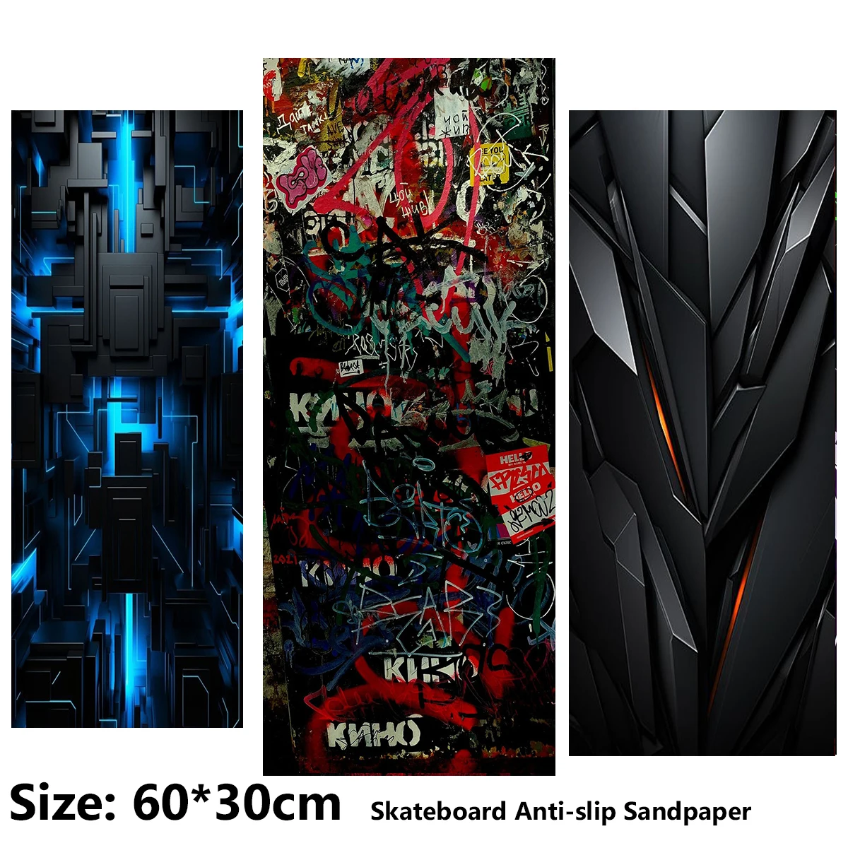 Electric Scooter Anti-slip Sticker Sandpaper Skateboard GripTape Sheet 60*30cm Mecha Graffiti Geometric Pattern