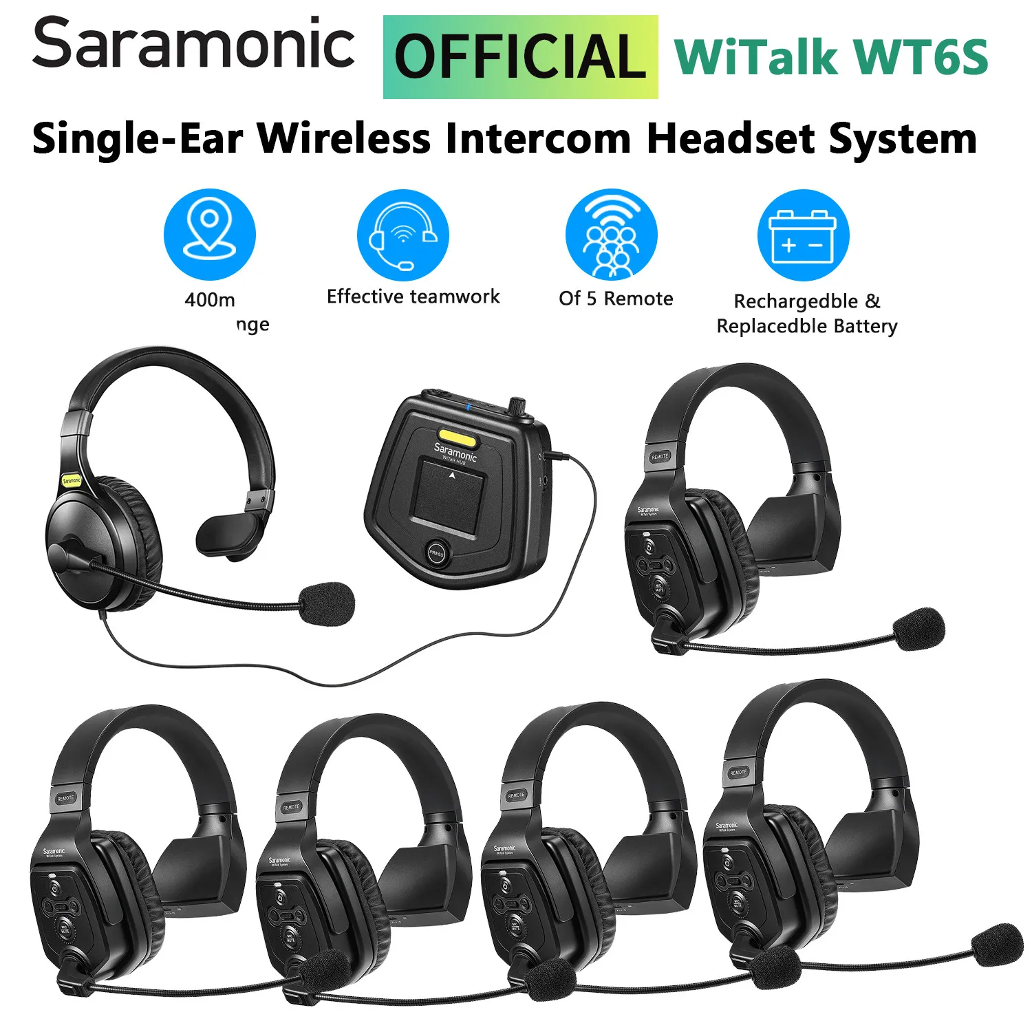 Saramonic Witalk WT6S sistema di cuffie di comunicazione interfono Wireless Full-Duplex per Drone Shooting TV Film produzione lavoro di squadra