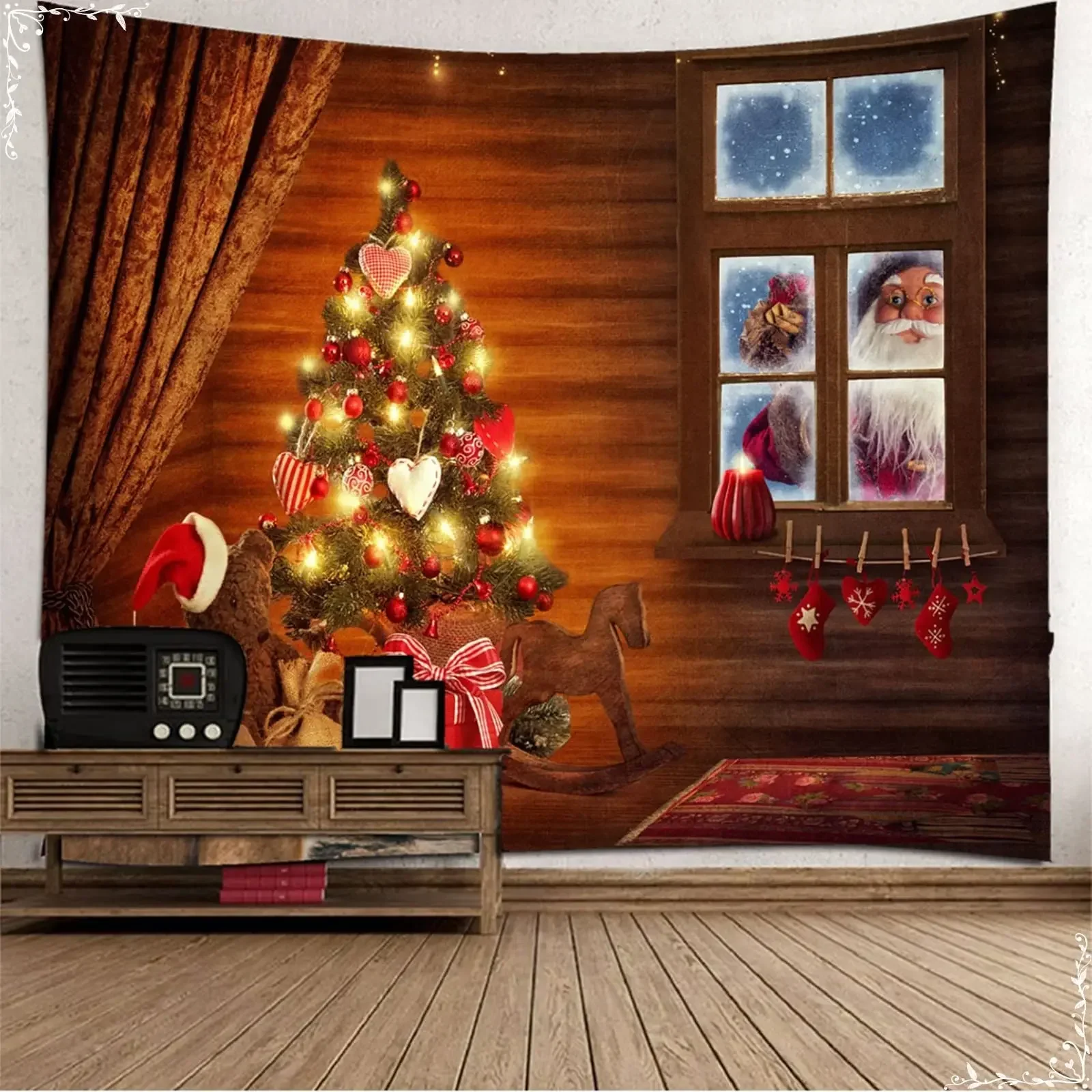 Christmas Tapestry Star Christmas Tree Gift Box Tapestry Festival Decor Tapestry Wall Hanging for Home Living Room Bedroom Dorm