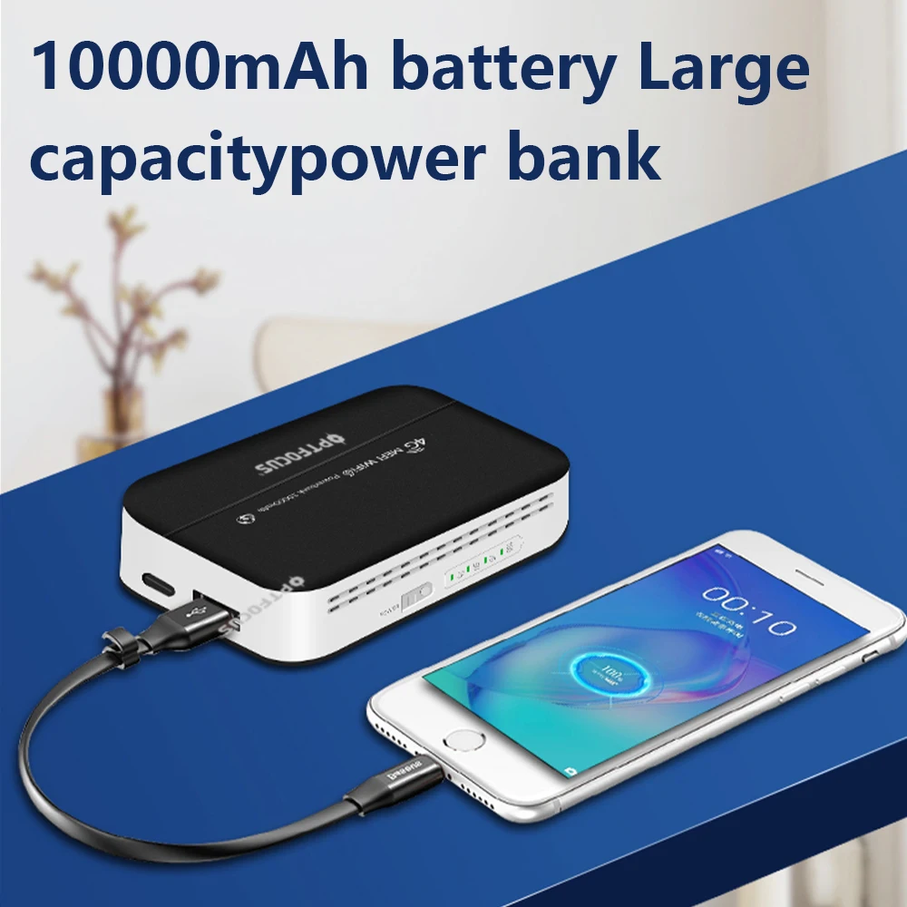 Router mobilny OPTFOCUS 4G WIFI z baterią 10000mAh, 300Mbps, MIFI WIFI6, modem LTE, bezprzewodowy router, hotspot zewnętrzny z gniazdem na kartę SIM