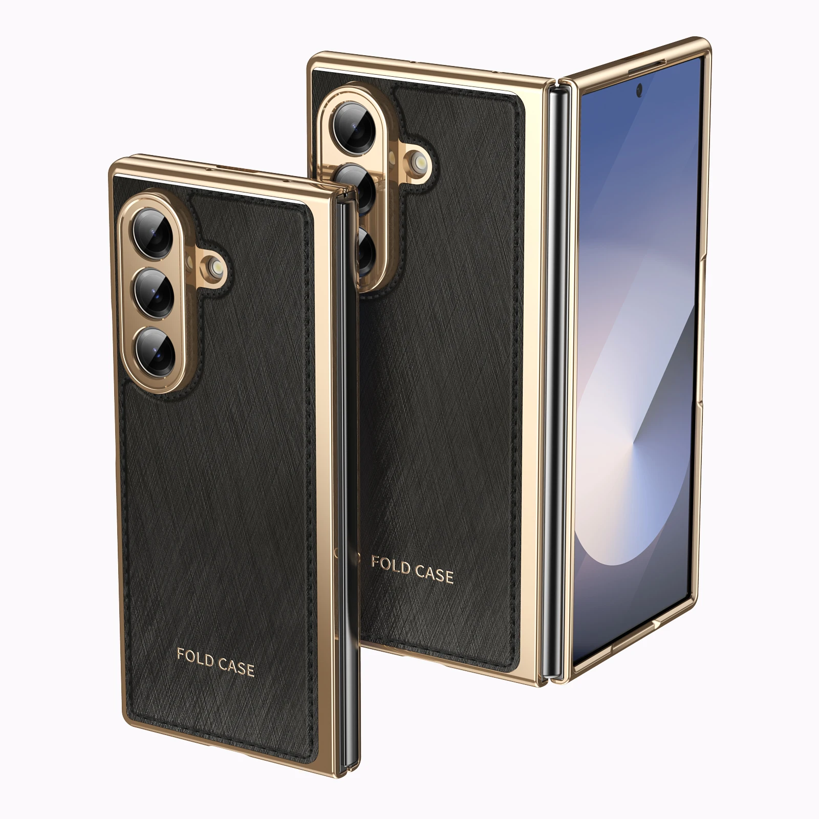

Premium PC electroplating+leather Cover For Samsung Galaxy Z Fold7 Fold6 Fold5 Fold4 Fold3 screen saver shockproof phone Case