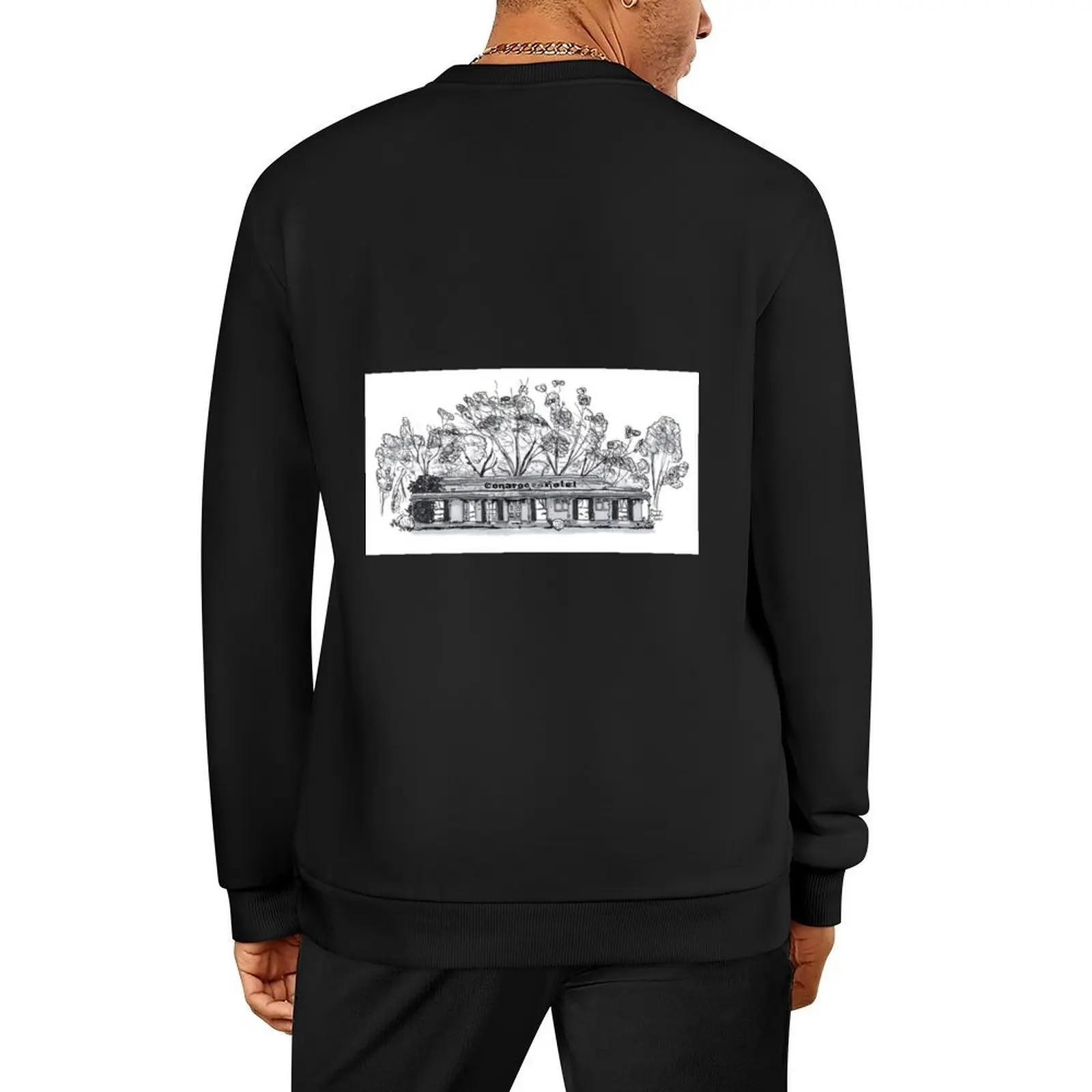 

Australian Art: Pen & Ink Drawing of an Abandoned Pub Hotel Pullover clothes for men men's sweat-shirt set autumn sweatshirt