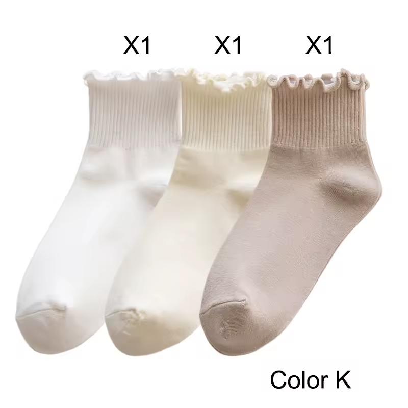 3 Pairs/Lot Cute Socks For Women New Japanese Style Breathable Girls Short Socks Kawaii Solid Socks Frilly Ruffle Socks Casual - Image 21