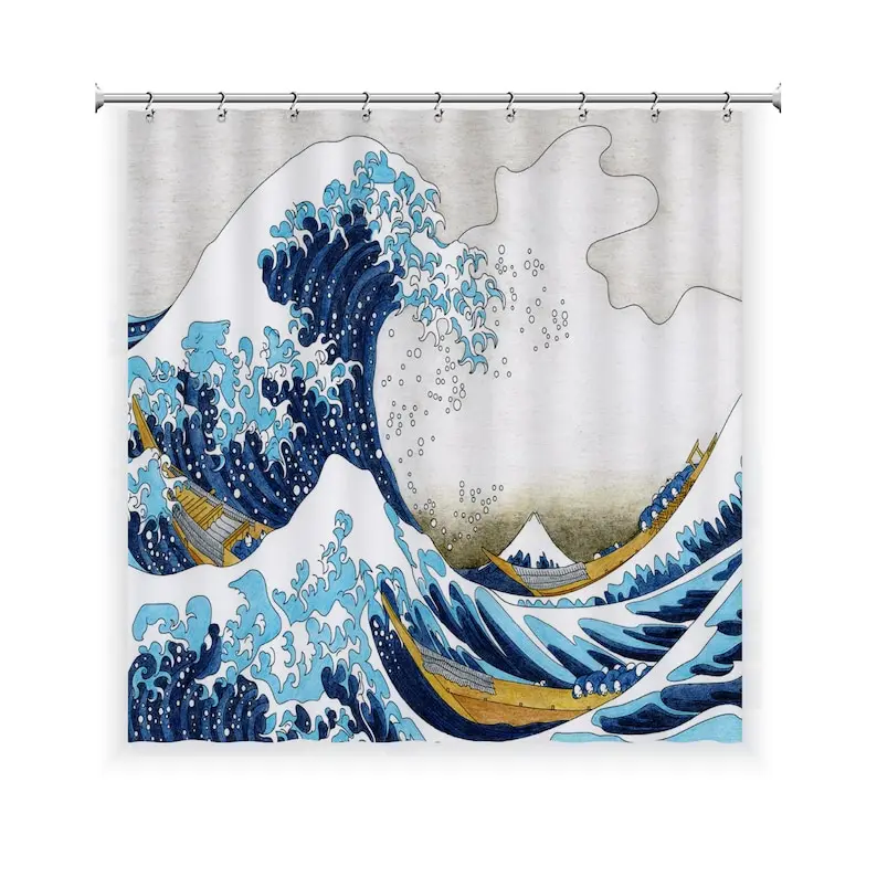 The Great Wave off Kanagawa Shower Curtain with 12 Hooks Waterproof, Japanese Style Bathroom Decor, Housewarming Gift