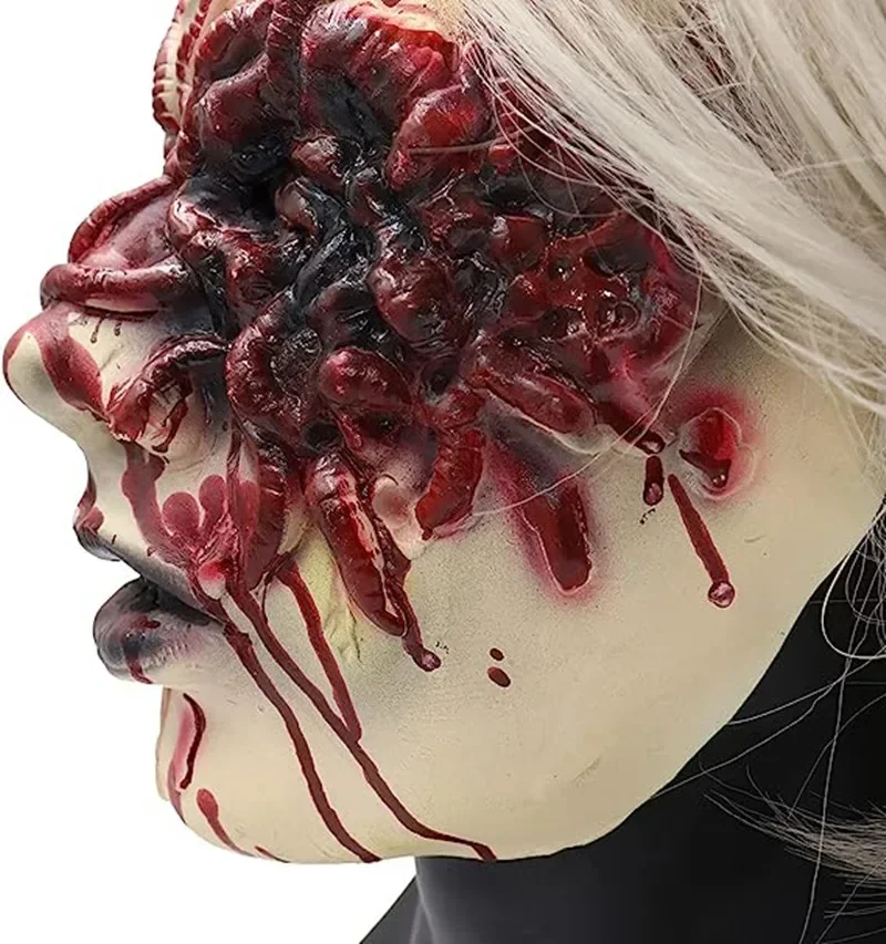 Scary Mask Creepy Bloody Monster Devil Women Vampire Witch with White Hair for Costume Party Cos Horror Bloody Props