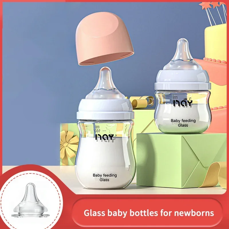 

0-3 Month Glass Bottle Newborn Glass Feeding Bottle Wide Caliber Anti-flatulence Nursing Anti-Choke Baby Bottle Infant BPA Free