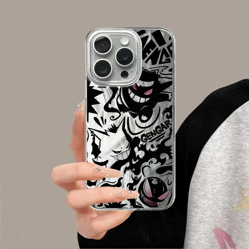 Pokemon Gengar Mewtwo Phone Case for Apple iPhone 13 15 Pro Max 14 13 Pro 11 12 7 8 Plus X XS MAX 14 Plus Laser Silver Shell