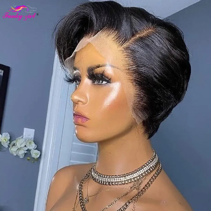 Pixie Cut Wig Transparent Lace Human Hair Wigs For Women  display picture 3