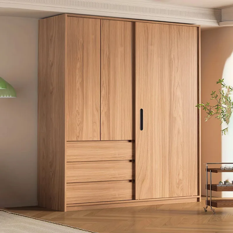 

Nordic oak wardrobe household bedroom log all solid wood sliding door wardrobe finished hanging clothes area multi-storage