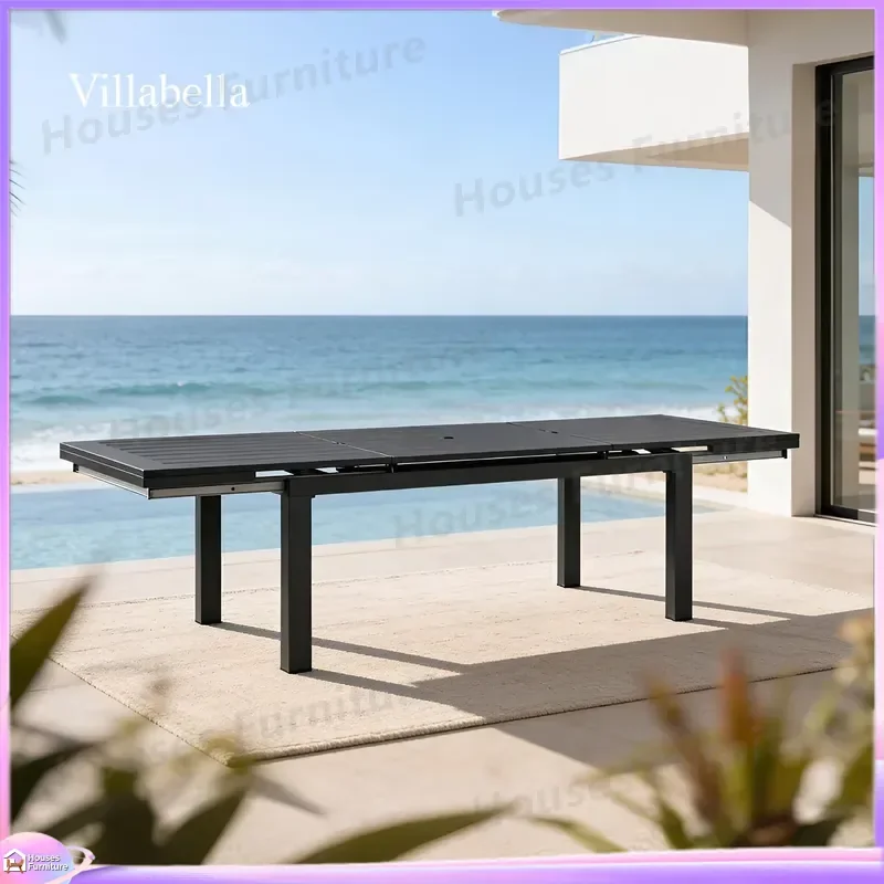 Expandable Outdoor Dining Table Aluminum Patio Furniture Weather Resistant Garden Villa High End Customizable OEM Large