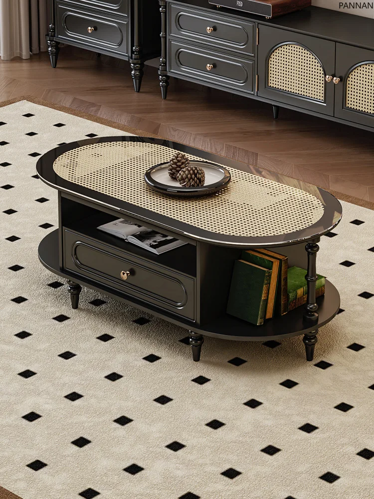 

American retro small apartment tea table rattan coffee table household living room small apartment tea table