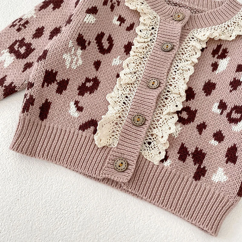 Newborn Baby Girls Long Sleeve Sweet Lace Print Knit Cardigan Coat Autumn Infant Kids Baby Girls Children Clothes Coat