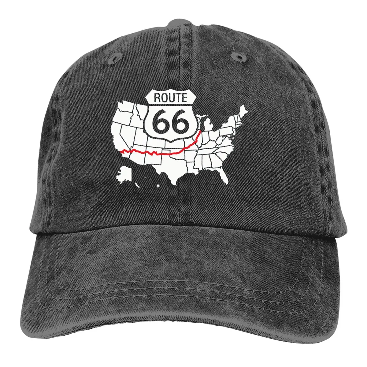 Washed Men\'s Baseball Cap Map of the United States Trucker Snapback Caps Dad Hat Route 66 Golf Hats