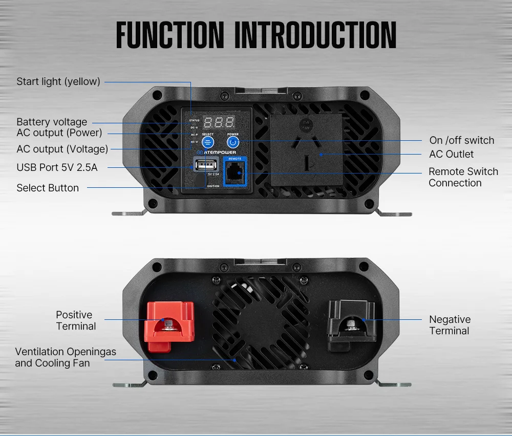 ATEM POWER 12V To 110V 220V Remote Controller 1000w Pure Sine Wave Power Inverter Dc To Ac Solar Inverter