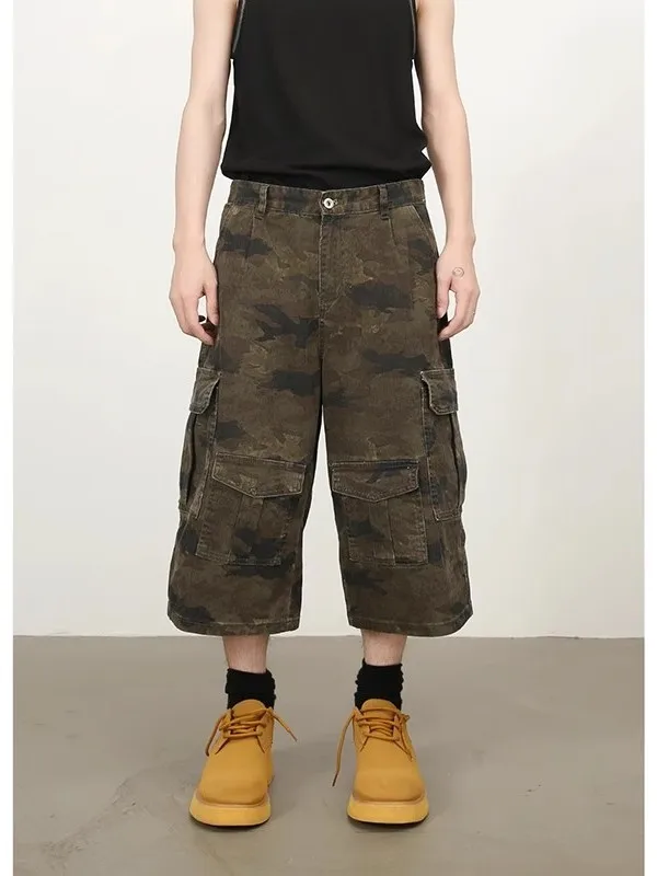 

Американская ретро камуфляжная эластичная рабочая одежда с несколькими карманами, мужские прямые широкие джинсы Seven-Quarter, повседневные брюки