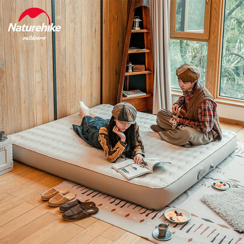 Naturehike Air Mattress Outdoor Camping PVC Mat Peach Velvet Pad Glamping Quick Inflatable Mattress Built In Pump 2 3 Person Bed