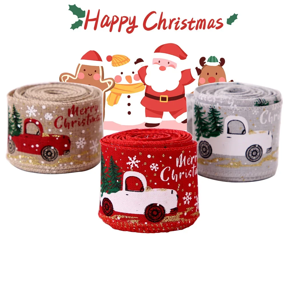 Red Brown White Christmas Cartoon Car Ribbon Holiday Party DIY Xmas Tree Decorative Webbing Clothes Pants Straps Sewing Belt