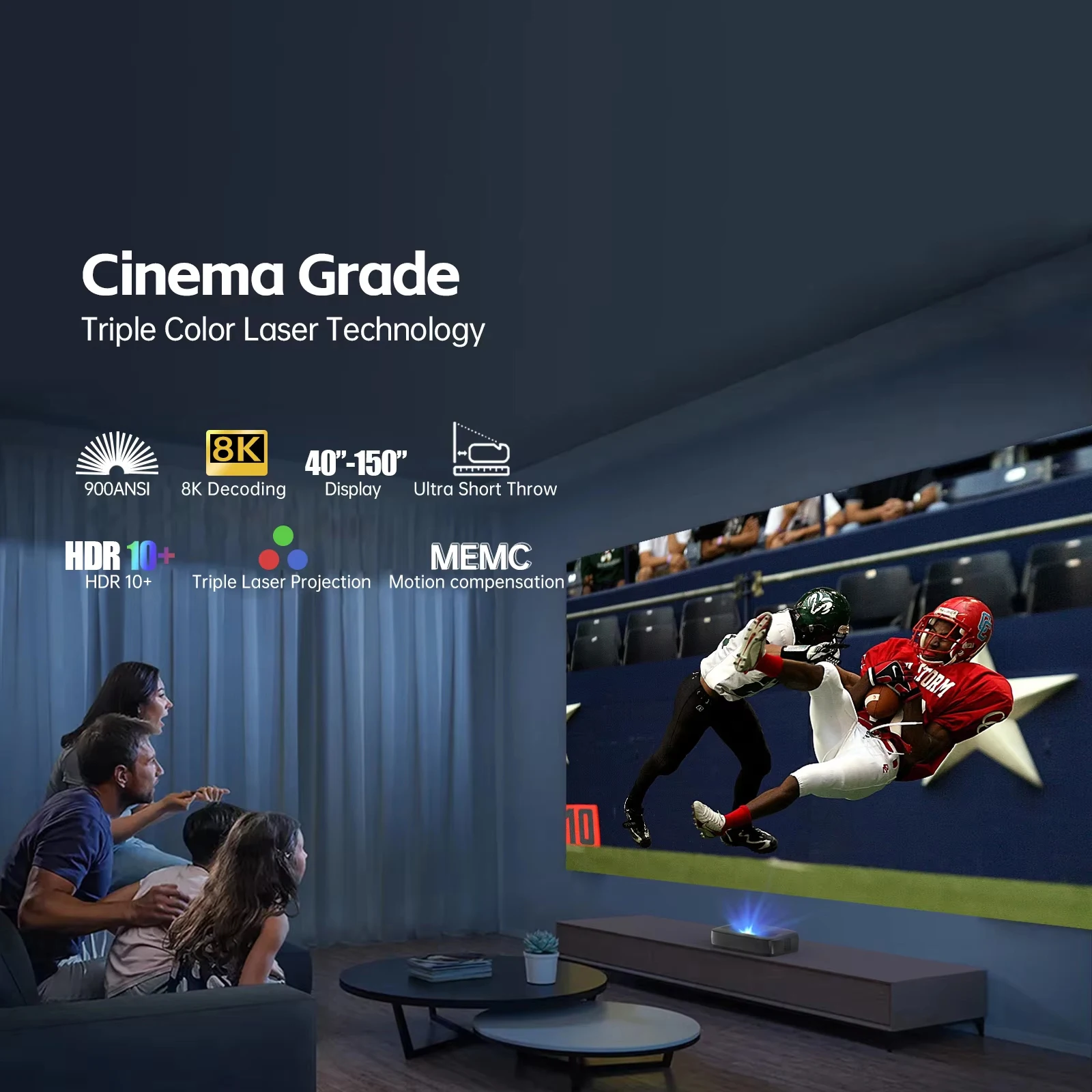 YDH-H2 2000 Lumens DLP Display 4K Laser TV Projector Android 150 Inch IR Remote Control Auto Focus Portable Laser TV Projector