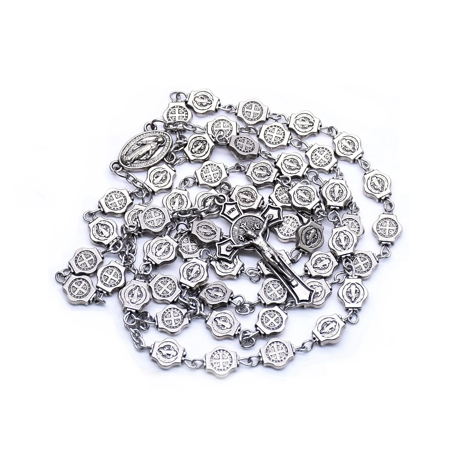 1Pc Fashion Vintage Alloy Saint Benedict Rosary Necklace Crucifix Necklace Prayer Beads Christian Church Supplies - view 5