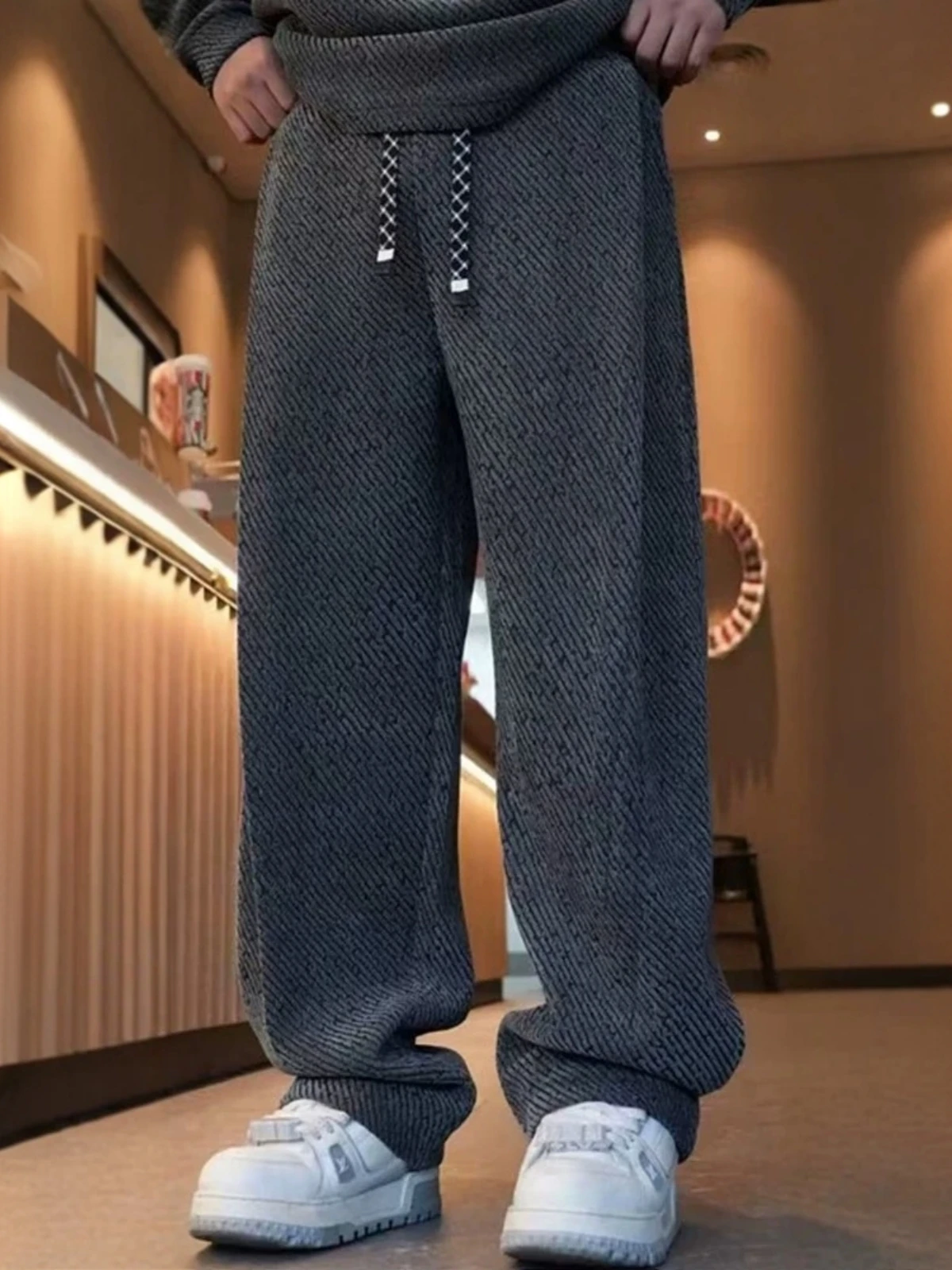 

Осень-зима Thiened Fce Silver Tead Широкие брюки прямого кроя Мужские модные свободные универсальные повседневные длинные брюки