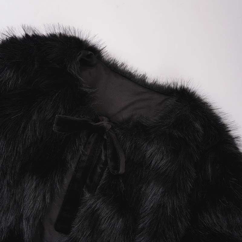 럭셔리 여성 겨울 두꺼운 따뜻한 인조 모피 코트 긴 소매 레이스업 O넥 크롭 숏 블랙 재킷 스트리트웨어 패션 아우터웨어