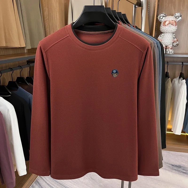 Herren Herbst Neuankunft Langarm O-Ausschnitt T-Shirt Original Einfarbig Bequeme Basis-Oberteile Lässige Vielseitige Herrenbekleidung – Detail 6